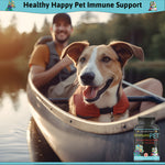 A man in a boat with his dog enjoying nature. Pet immunity, pet vitamins, hot spots and itchiness.