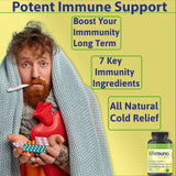 Man holding medicine and having blanket around him he has a cold.  all natural cold relief, Boost your immunity, natural Immunity Supplement.